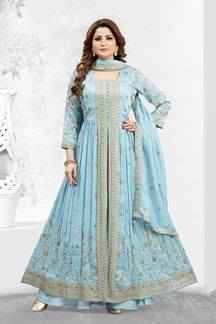 Picture of  Beautiful Muslin Silk Designer Anarkali Suit for Festivals, Sangeet, and Parties