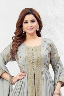 Picture of  Artistic Muslin Silk Designer Anarkali Suit for Festivals, Sangeet, and Parties