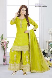 Picture of  Spectacular Chinon Designer Palazzo Suit for Engagement, Reception, and Mehendi