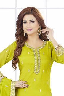 Picture of  Spectacular Chinon Designer Palazzo Suit for Engagement, Reception, and Mehendi