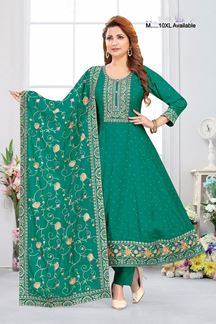Picture of  Magnificent Chinon Silk Designer Anarkali Suit for Mehendi, Sangeet, and Parties