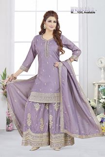 Picture of  Ethnic Chinon Designer Palazzo Suit for Engagement, Reception, and Sangeet