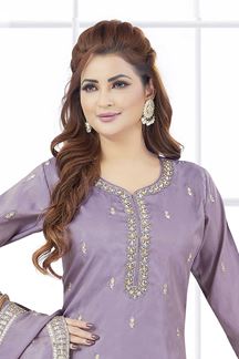 Picture of  Ethnic Chinon Designer Palazzo Suit for Engagement, Reception, and Sangeet