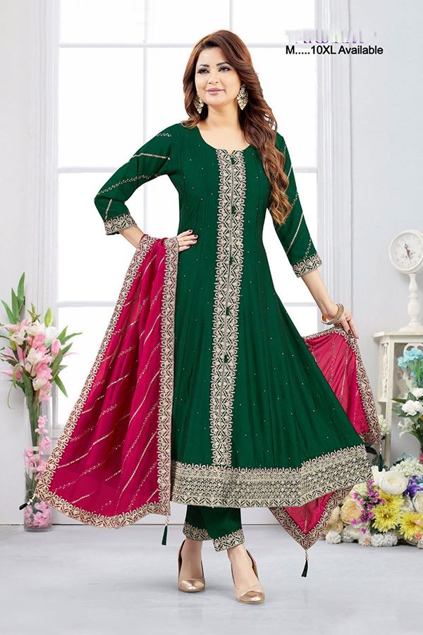 Picture of  Flawless Chanderi Designer Anarkali Suit for Mehendi, Wedding, and Reception