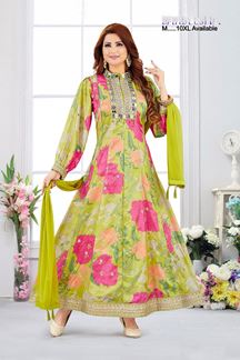 Picture of  Splendid Chinon Designer Anarkali Suit for Mehendi, Sangeet, and Parties