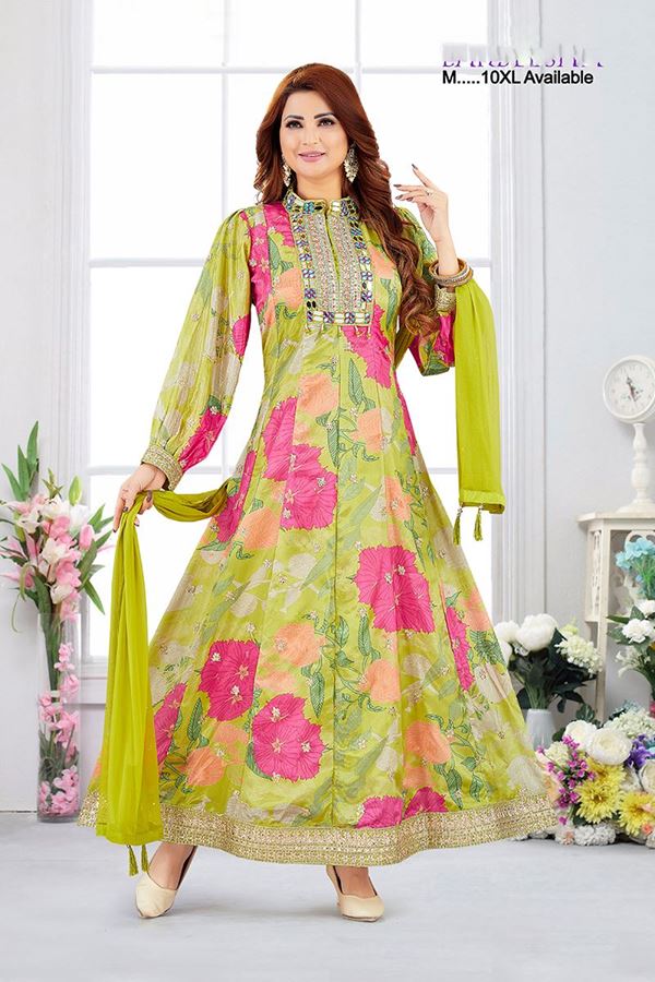 Picture of  Splendid Chinon Designer Anarkali Suit for Mehendi, Sangeet, and Parties