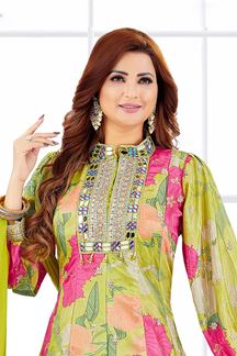 Picture of  Splendid Chinon Designer Anarkali Suit for Mehendi, Sangeet, and Parties