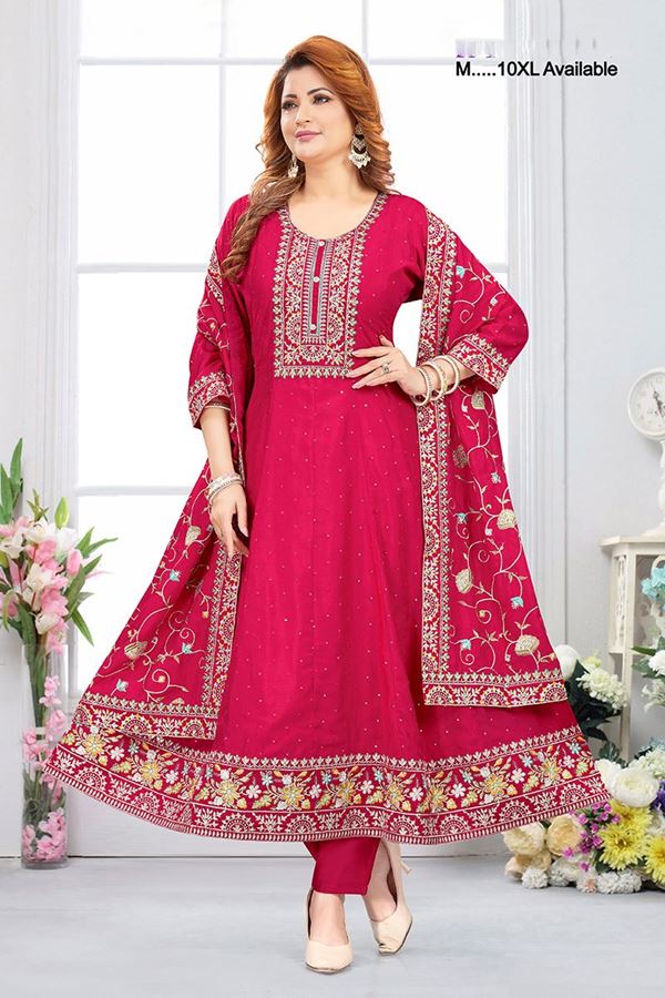 Picture of  Impressive Chinon Silk Designer Anarkali Suit for Festivals, Sangeet, and Parties