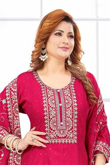 Picture of  Impressive Chinon Silk Designer Anarkali Suit for Festivals, Sangeet, and Parties