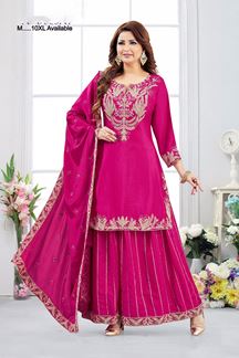 Picture of  Fascinating Chinon Designer Palazzo Suit for Wedding, Reception, and Sangeet