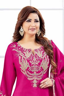 Picture of  Fascinating Chinon Designer Palazzo Suit for Wedding, Reception, and Sangeet