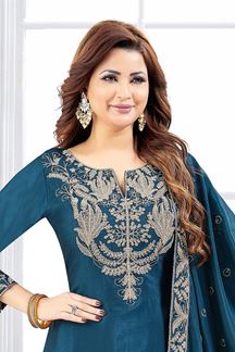 Picture of  Creative Teal Blue Designer Palazzo Suit for Wedding, Reception, and Festivals