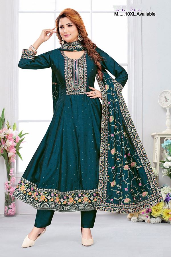 Picture of  Astounding Chinon Silk Designer Anarkali Suit for Festivals, Sangeet, and Parties