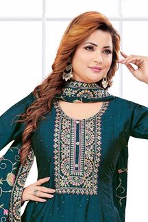 Picture of  Astounding Chinon Silk Designer Anarkali Suit for Festivals, Sangeet, and Parties