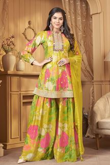 Picture of  Aesthetic Green Designer Palazzo Suit for Festivals, Mehendi, and Sangeet