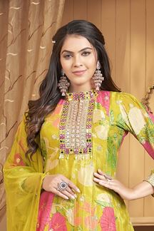 Picture of  Aesthetic Green Designer Palazzo Suit for Festivals, Mehendi, and Sangeet