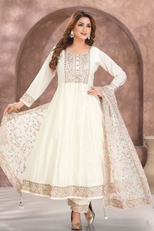 Picture of  Royal Chanderi Silk Designer Anarkali Suit for Festivals, Sangeet, and Parties