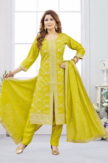Picture of  Enticing Designer Straight Cut Suit for Haldi, Sangeet, and Parties