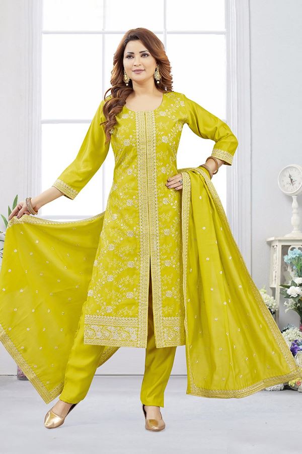 Picture of  Enticing Designer Straight Cut Suit for Haldi, Sangeet, and Parties