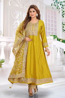 Picture of  Surreal Chanderi Silk Designer Anarkali Suit for Haldi, Sangeet, and Parties