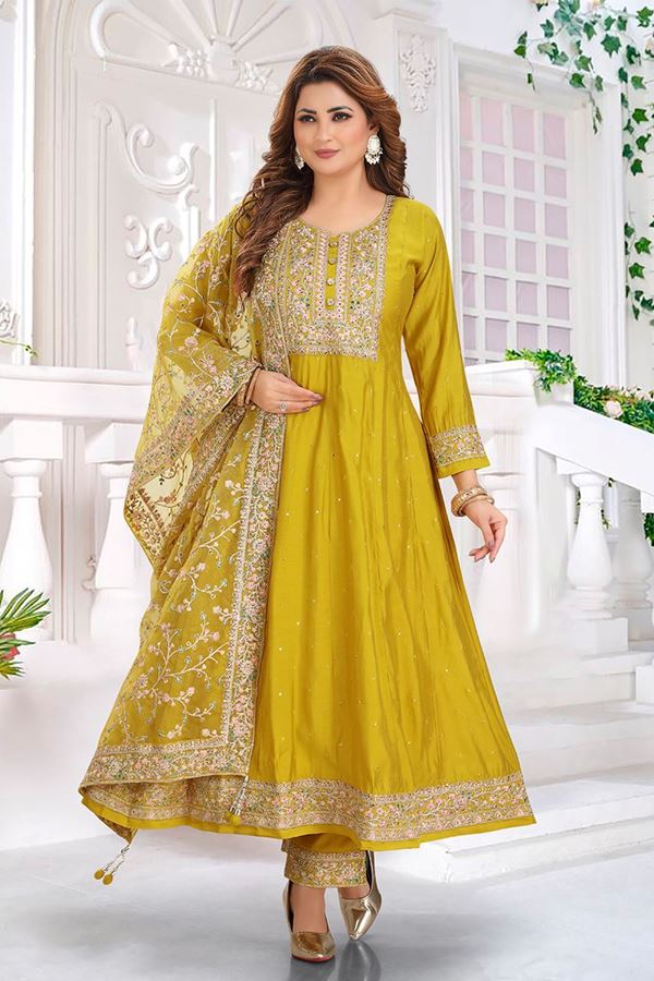 Picture of  Surreal Chanderi Silk Designer Anarkali Suit for Haldi, Sangeet, and Parties