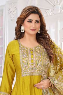 Picture of  Surreal Chanderi Silk Designer Anarkali Suit for Haldi, Sangeet, and Parties