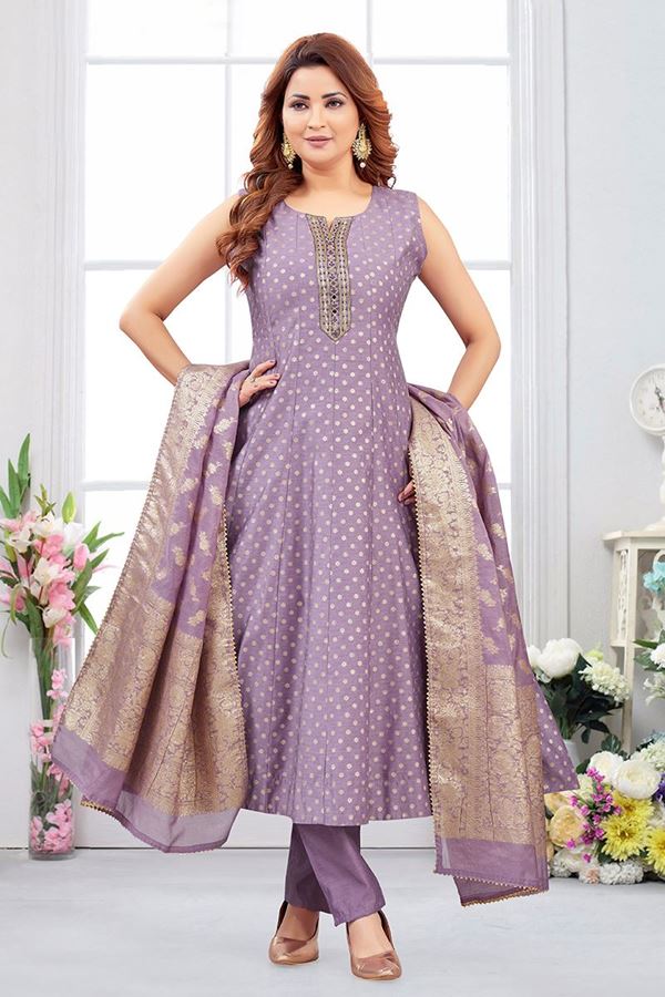Picture of  Delightful Jacquard Designer Anarkali Suit for Engagement, Sangeet, and Parties