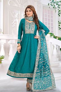 Picture of  Pretty Chanderi Silk Designer Anarkali Suit for Festivals, Sangeet, and Parties