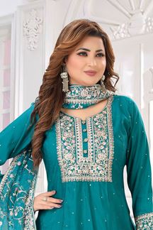 Picture of  Pretty Chanderi Silk Designer Anarkali Suit for Festivals, Sangeet, and Parties