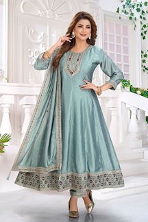 Picture of  Vibrant Silk Designer Anarkali Suit for Engagement, Reception, and Sangeet