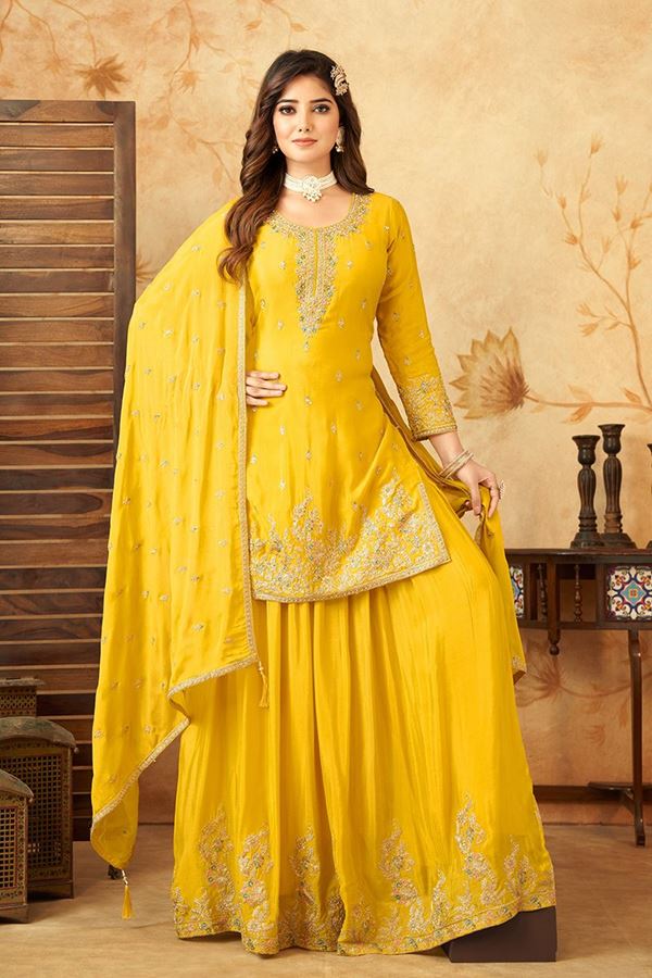 Picture of  Ethnic Yellow Designer Palazzo Suit for Haldi, Festivals, and Sangeet