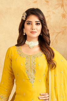 Picture of  Ethnic Yellow Designer Palazzo Suit for Haldi, Festivals, and Sangeet