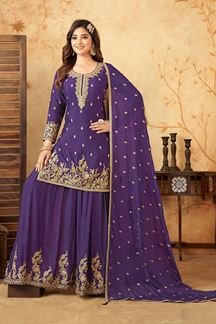 Picture of  Fashionable Purple Designer Palazzo Suit for Reception, Sangeet, and Parties