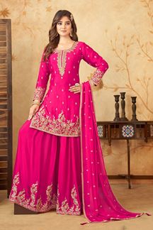 Picture of  Striking Fuschia Pink Designer Palazzo Suit for Reception, Sangeet, and Parties