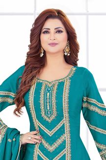 Picture of  Striking Rama Green Designer Palazzo Suit for Wedding, Reception, and Festivals