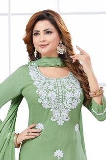 Picture of  Mesmerizing Designer Straight Cut Suit for Mehendi, Festivals, and Parties