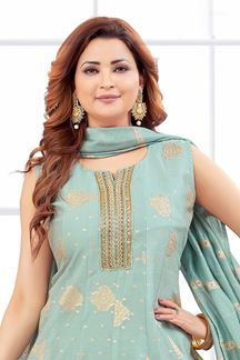 Picture of  Magnificent Jacquard Designer Anarkali Suit for Festivals, Sangeet, and Parties