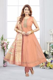 Picture of  Artistic Jacquard Designer Anarkali Suit for Festivals, Sangeet, and Parties