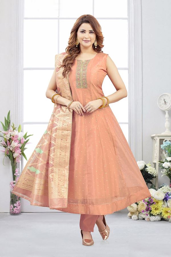 Picture of  Artistic Jacquard Designer Anarkali Suit for Festivals, Sangeet, and Parties