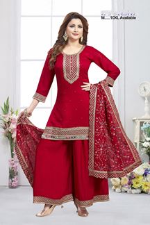 Picture of  Royal Red Designer Palazzo Suit for Wedding, Reception, and Festivals