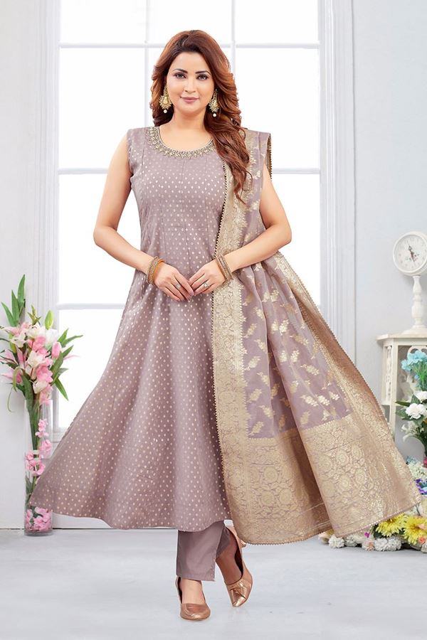 Picture of  Beautiful Jacquard Designer Anarkali Suit for Festivals, Sangeet, and Parties