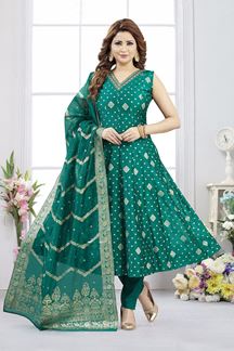 Picture of  Flawless Jacquard Designer Anarkali Suit for Mehendi, Sangeet, and Parties