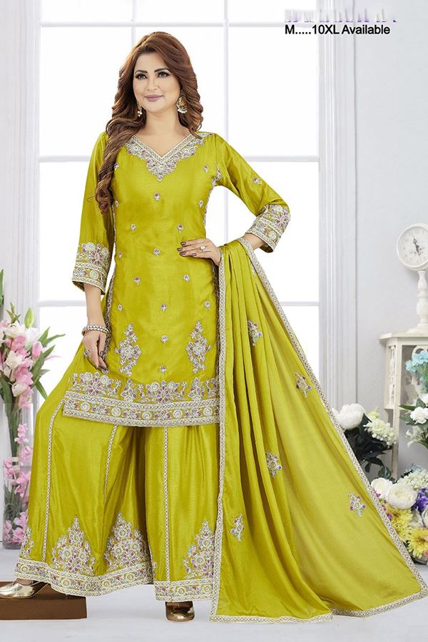 Picture of  Captivating Green Designer Palazzo Suit for Mehendi, Sangeet, and Parties