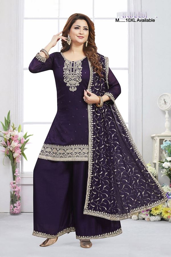 Picture of  Impressive Violet Designer Palazzo Suit for Wedding, Reception, and Sangeet