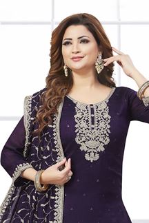 Picture of  Impressive Violet Designer Palazzo Suit for Wedding, Reception, and Sangeet