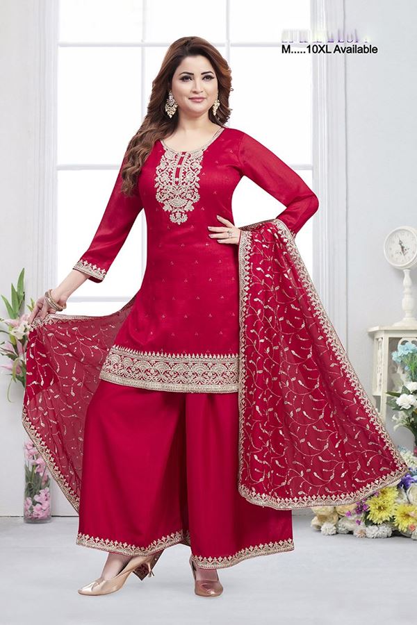 Picture of  Ethnic Red Designer Palazzo Suit for Wedding, Reception, and Sangeet