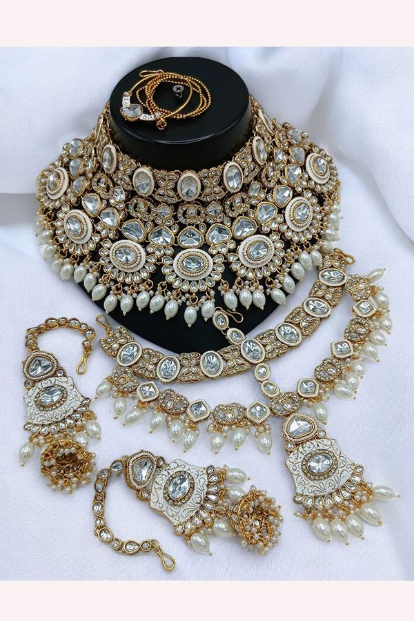 Picture of  Magnificent White Designer Bridal Necklace Set for Wedding and Reception