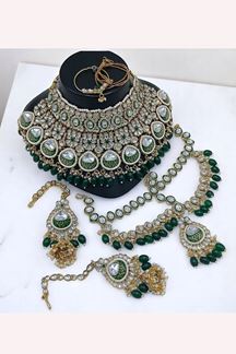 Picture of  Beautiful Green Designer Bridal Necklace Set for Mehendi, Wedding and Reception