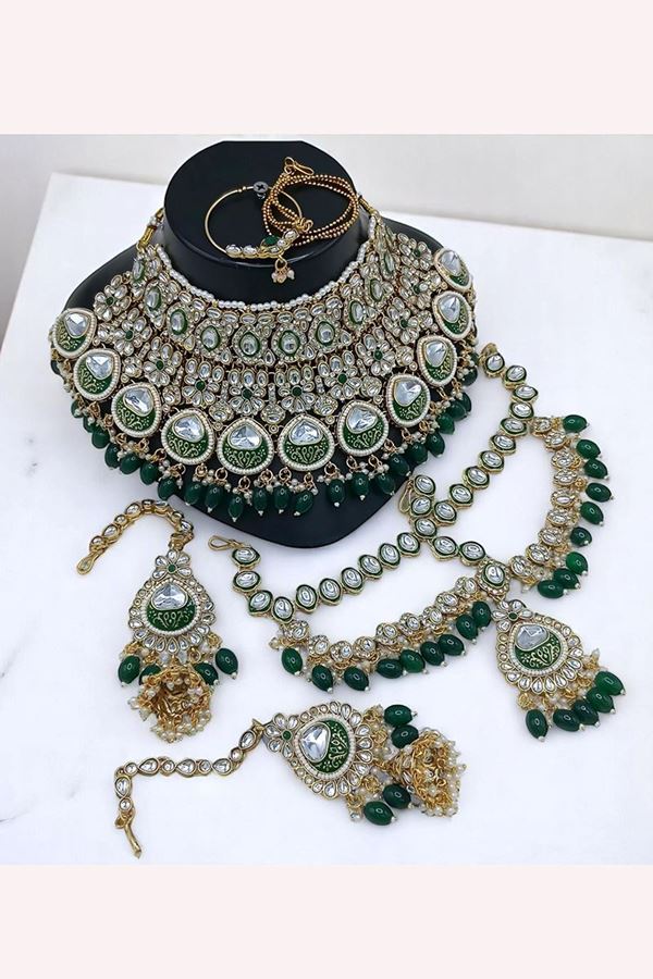 Picture of  Beautiful Green Designer Bridal Necklace Set for Mehendi, Wedding and Reception