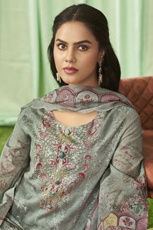Picture of  Astounding Lawn Cotton Designer Straight Cut Suit for Festivals, Sangeet, and Parties (Unstitched suit)